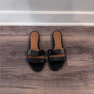 Tommy Hilfiger Double Strap Leather Mule Black SZ6.5